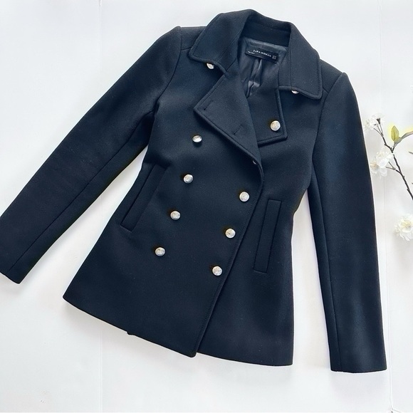 Zara Short Coat With Gold Metallic Buttons Black - Picture 1 of 12